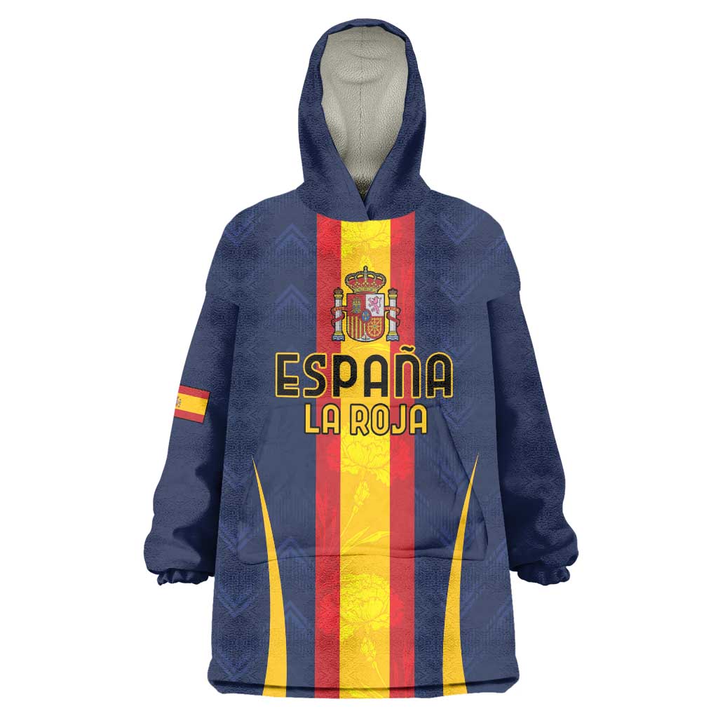 Custom Spain Football Wearable Blanket Hoodie La Roja With Carnation Pattern