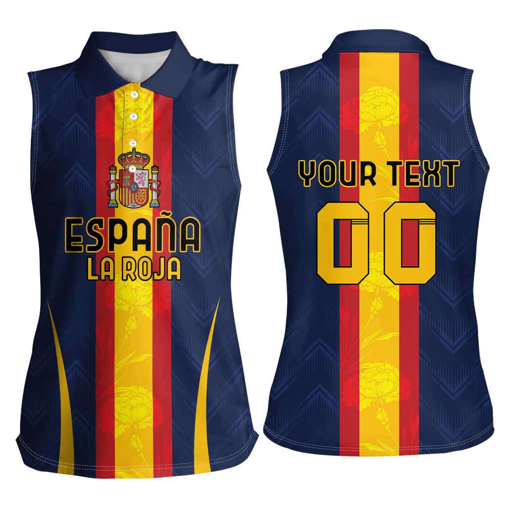 Custom Spain Football Women Sleeveless Polo Shirt La Roja With Carnation Pattern