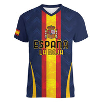 Custom Spain Football Women V-Neck T-Shirt La Roja With Carnation Pattern