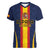 Custom Spain Football Women V-Neck T-Shirt La Roja With Carnation Pattern