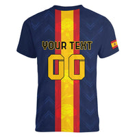 Custom Spain Football Women V-Neck T-Shirt La Roja With Carnation Pattern