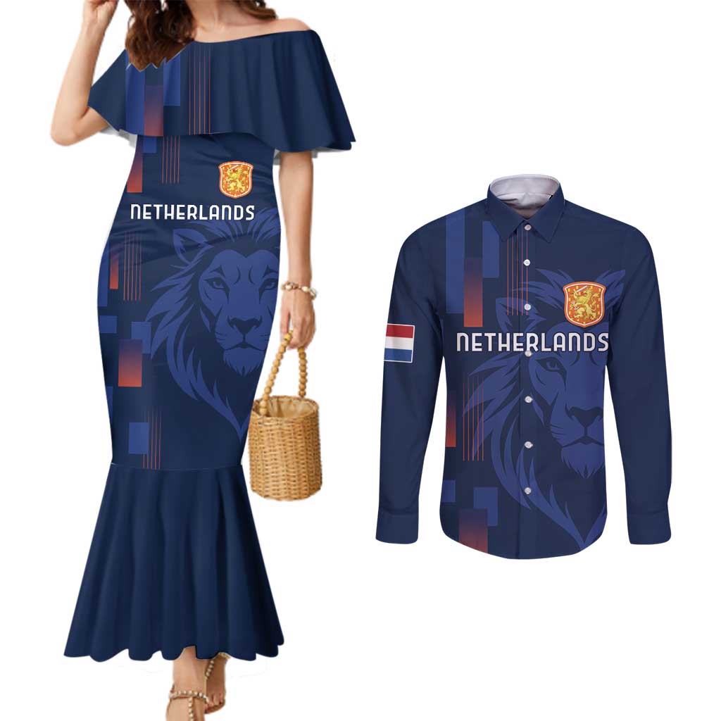 Netherlands Football Couples Matching Mermaid Dress and Long Sleeve Button Shirt Lion Head Simply Het Nederlands Elftal