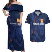 Netherlands Football Couples Matching Off Shoulder Maxi Dress and Hawaiian Shirt Lion Head Simply Het Nederlands Elftal