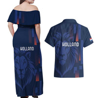 Netherlands Football Couples Matching Off Shoulder Maxi Dress and Hawaiian Shirt Lion Head Simply Het Nederlands Elftal