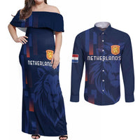 Netherlands Football Couples Matching Off Shoulder Maxi Dress and Long Sleeve Button Shirt Lion Head Simply Het Nederlands Elftal