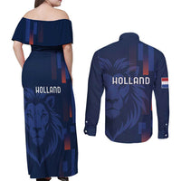 Netherlands Football Couples Matching Off Shoulder Maxi Dress and Long Sleeve Button Shirt Lion Head Simply Het Nederlands Elftal