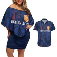 Netherlands Football Couples Matching Off Shoulder Short Dress and Hawaiian Shirt Lion Head Simply Het Nederlands Elftal