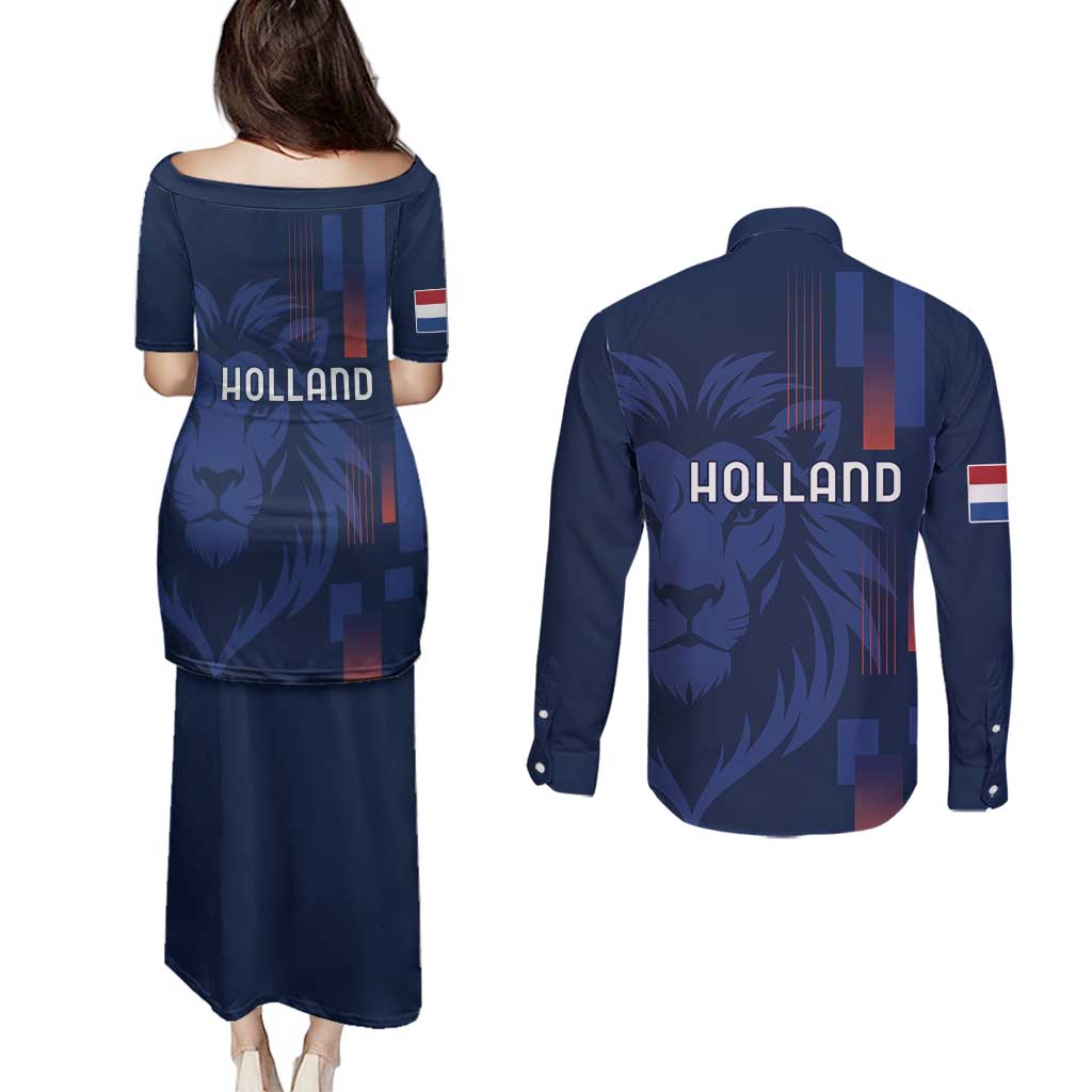 Netherlands Football Couples Matching Puletasi and Long Sleeve Button Shirt Lion Head Simply Het Nederlands Elftal