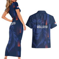 Netherlands Football Couples Matching Short Sleeve Bodycon Dress and Hawaiian Shirt Lion Head Simply Het Nederlands Elftal