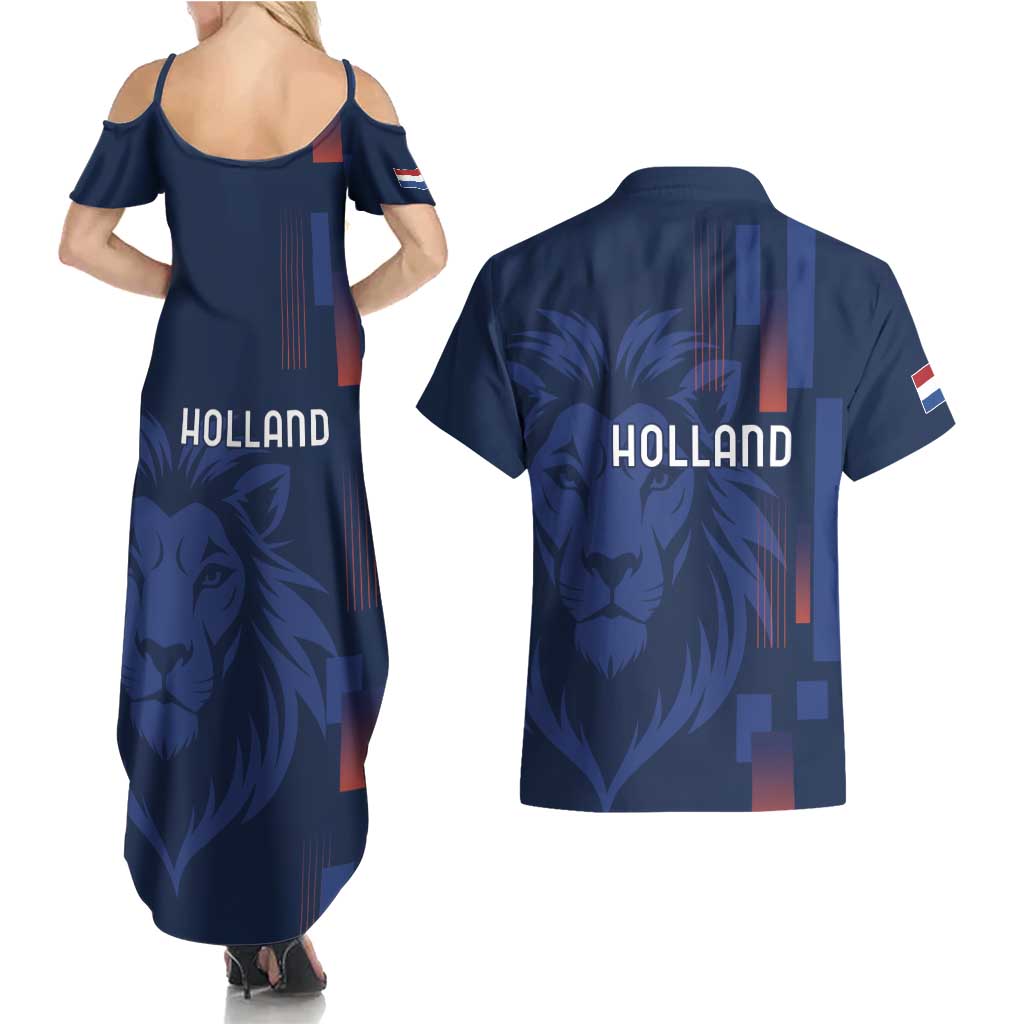 Netherlands Football Couples Matching Summer Maxi Dress and Hawaiian Shirt Lion Head Simply Het Nederlands Elftal