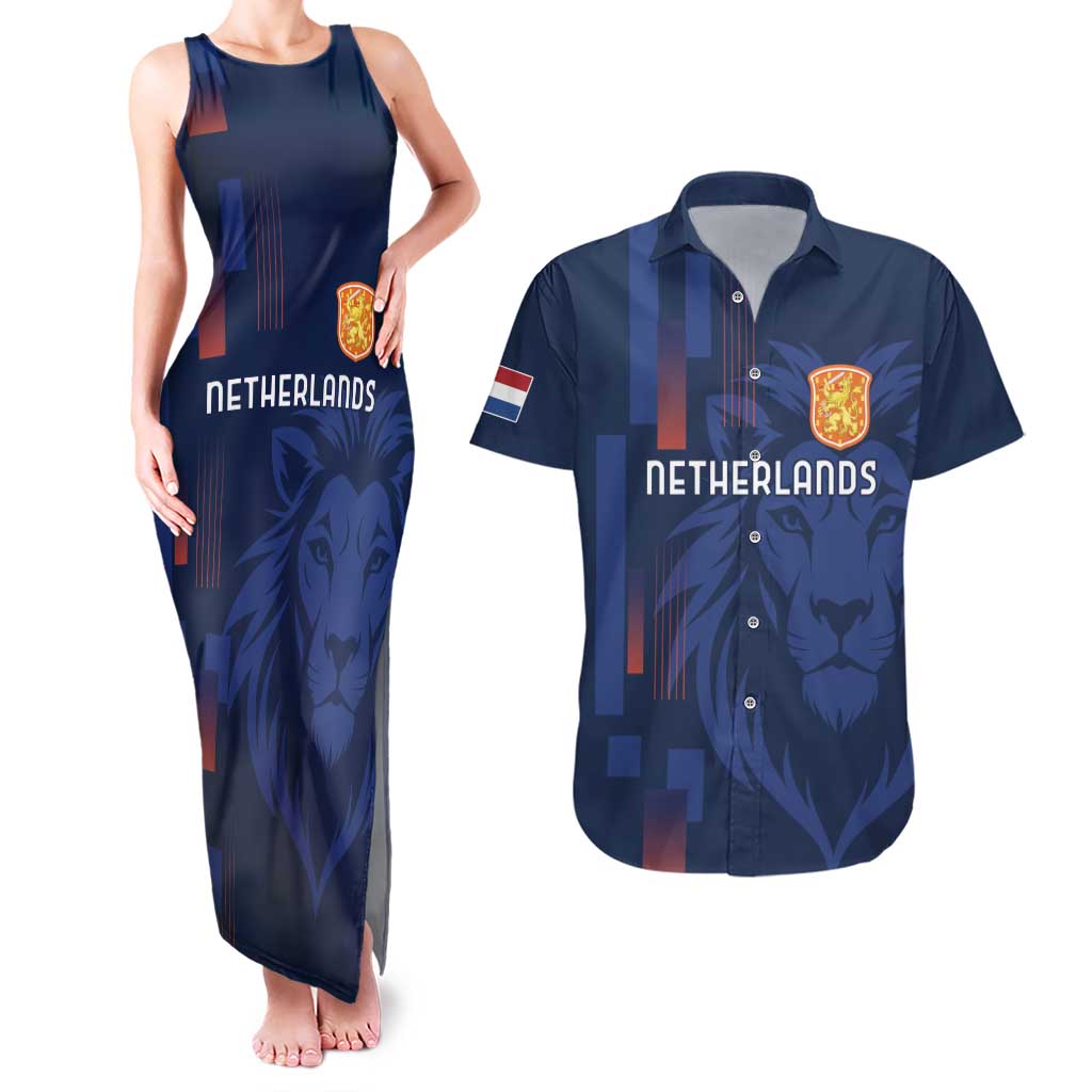 Netherlands Football Couples Matching Tank Maxi Dress and Hawaiian Shirt Lion Head Simply Het Nederlands Elftal