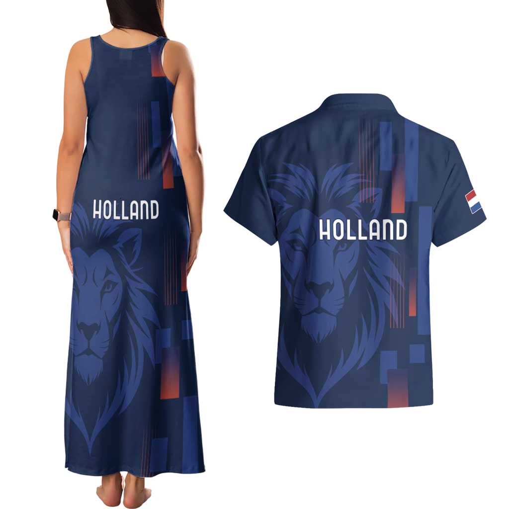 Netherlands Football Couples Matching Tank Maxi Dress and Hawaiian Shirt Lion Head Simply Het Nederlands Elftal