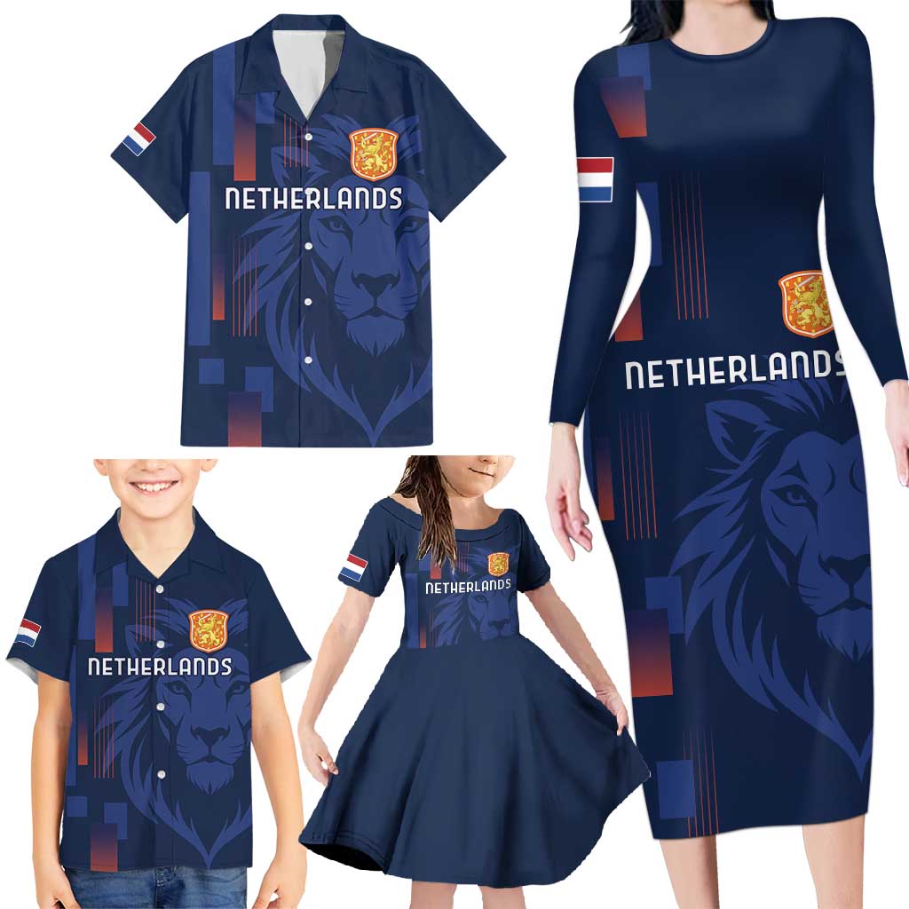 Netherlands Football Family Matching Long Sleeve Bodycon Dress and Hawaiian Shirt Lion Head Simply Het Nederlands Elftal