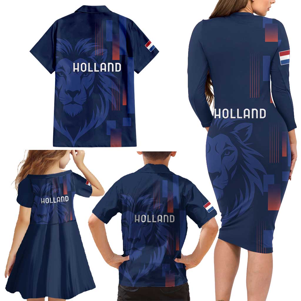 Netherlands Football Family Matching Long Sleeve Bodycon Dress and Hawaiian Shirt Lion Head Simply Het Nederlands Elftal