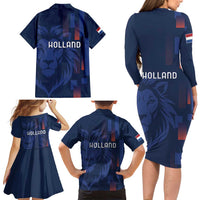 Netherlands Football Family Matching Long Sleeve Bodycon Dress and Hawaiian Shirt Lion Head Simply Het Nederlands Elftal