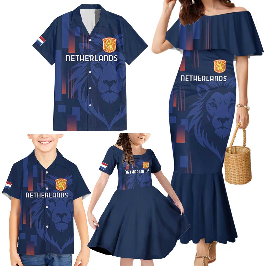 Netherlands Football Family Matching Mermaid Dress and Hawaiian Shirt Lion Head Simply Het Nederlands Elftal