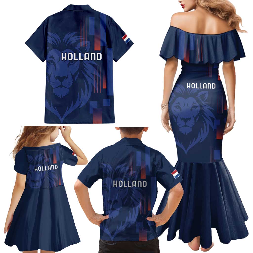 Netherlands Football Family Matching Mermaid Dress and Hawaiian Shirt Lion Head Simply Het Nederlands Elftal
