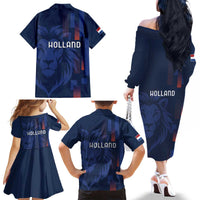 Netherlands Football Family Matching Off The Shoulder Long Sleeve Dress and Hawaiian Shirt Lion Head Simply Het Nederlands Elftal
