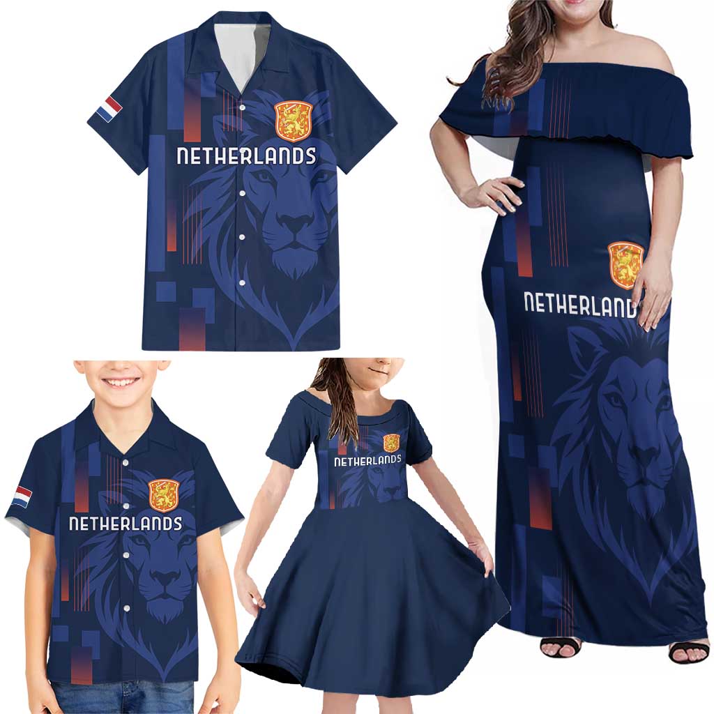 Netherlands Football Family Matching Off Shoulder Maxi Dress and Hawaiian Shirt Lion Head Simply Het Nederlands Elftal