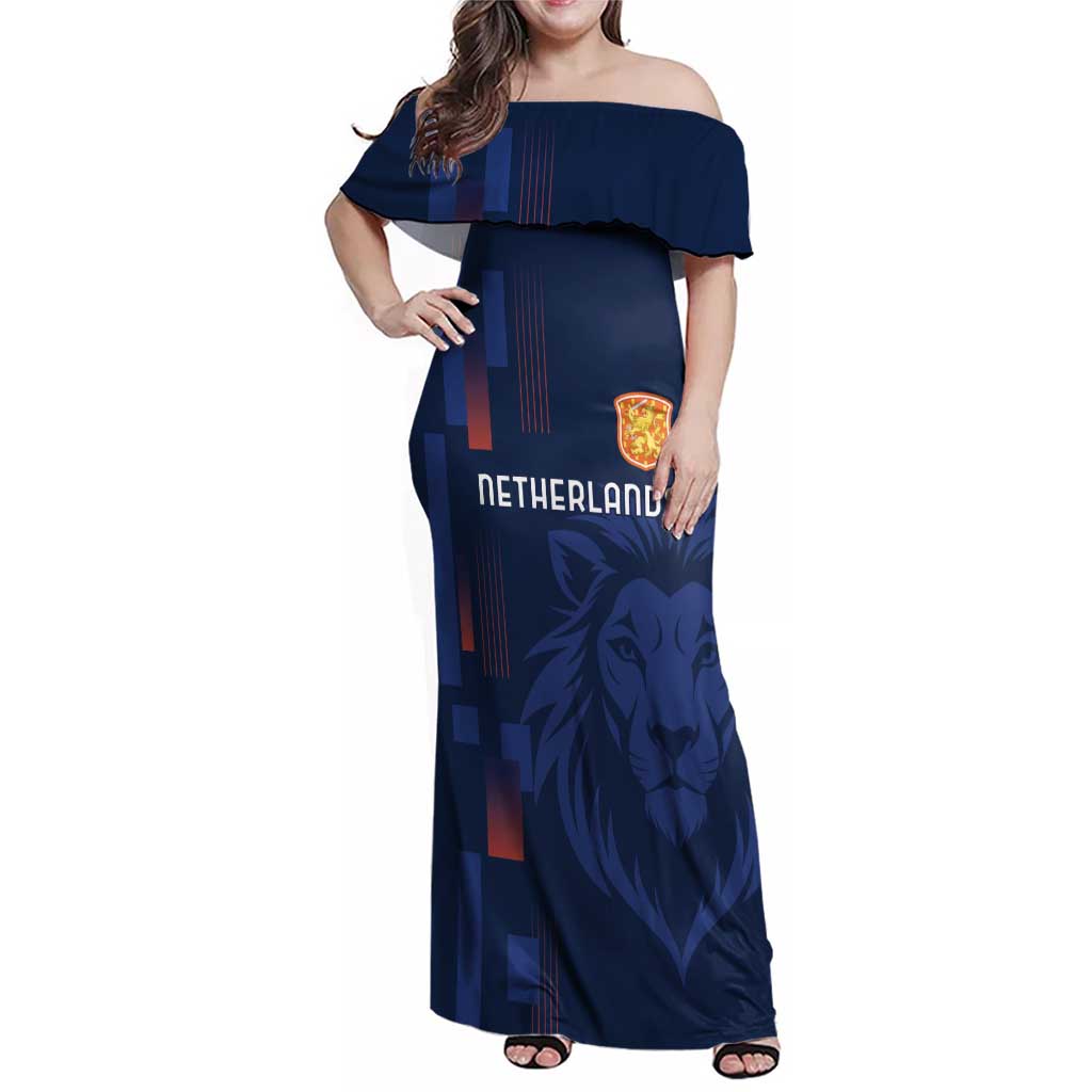Netherlands Football Family Matching Off Shoulder Maxi Dress and Hawaiian Shirt Lion Head Simply Het Nederlands Elftal