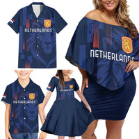 Netherlands Football Family Matching Off Shoulder Short Dress and Hawaiian Shirt Lion Head Simply Het Nederlands Elftal