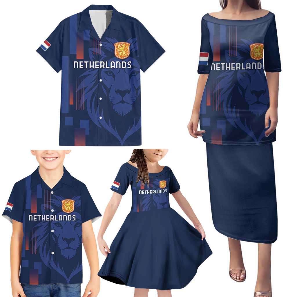 Netherlands Football Family Matching Puletasi and Hawaiian Shirt Lion Head Simply Het Nederlands Elftal
