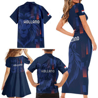 Netherlands Football Family Matching Short Sleeve Bodycon Dress and Hawaiian Shirt Lion Head Simply Het Nederlands Elftal