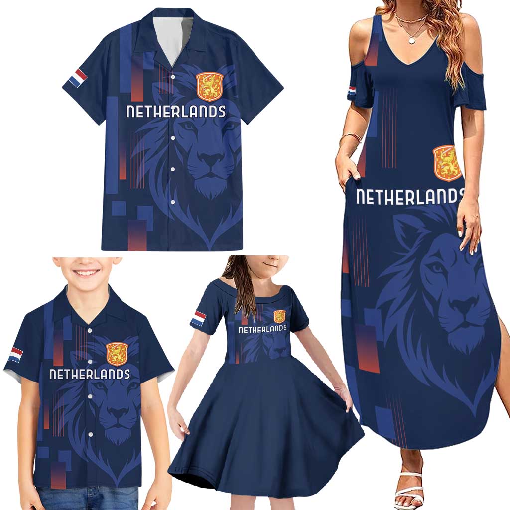 Netherlands Football Family Matching Summer Maxi Dress and Hawaiian Shirt Lion Head Simply Het Nederlands Elftal