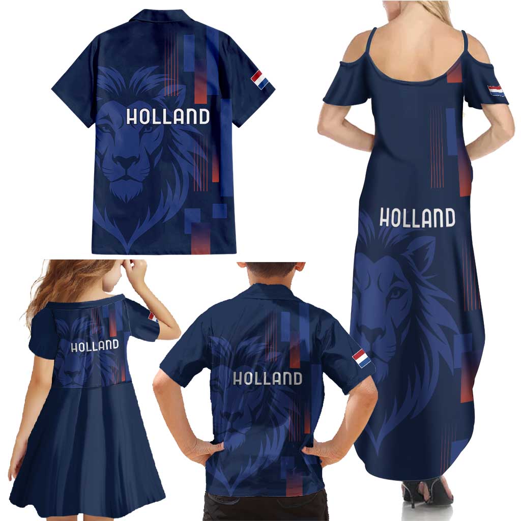 Netherlands Football Family Matching Summer Maxi Dress and Hawaiian Shirt Lion Head Simply Het Nederlands Elftal