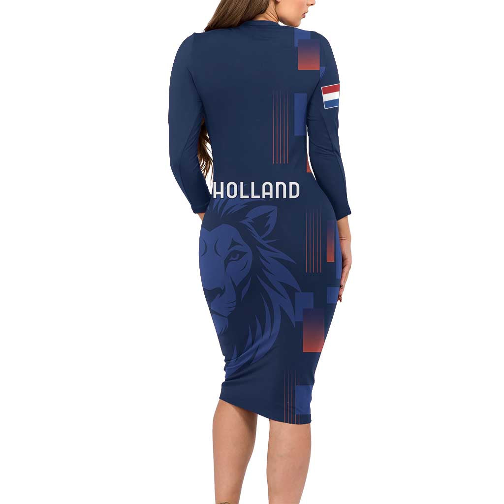 Netherlands Football Long Sleeve Bodycon Dress Lion Head Simply Het Nederlands Elftal