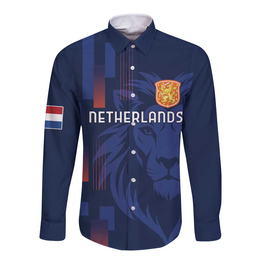 Netherlands Football Long Sleeve Button Shirt Lion Head Simply Het Nederlands Elftal