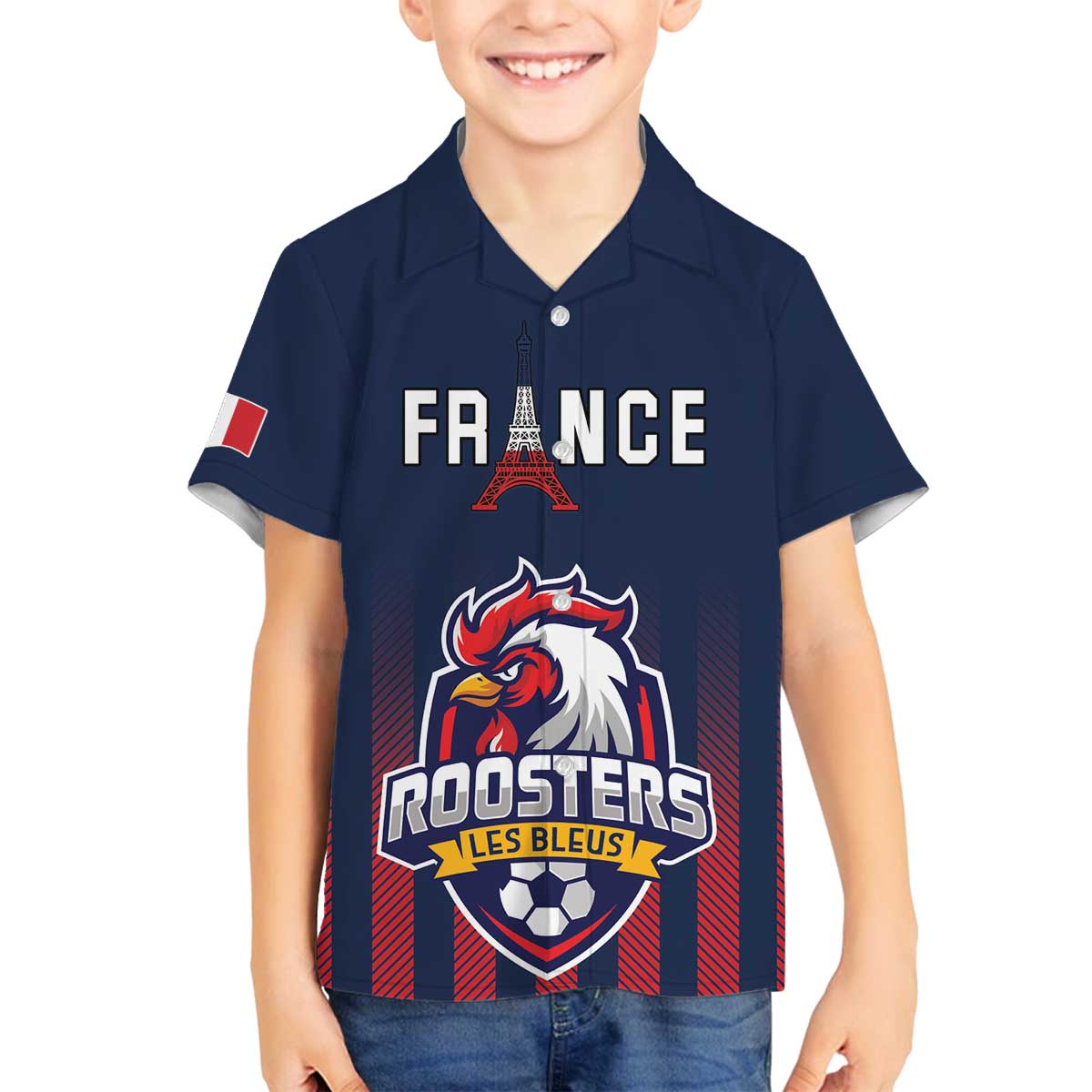 Custom France Football Family Matching Off The Shoulder Long Sleeve Dress and Hawaiian Shirt Les Bleus Gallic Rooster
