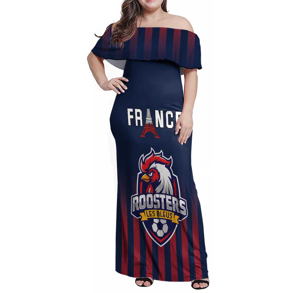 Custom France Football Family Matching Off Shoulder Maxi Dress and Hawaiian Shirt Les Bleus Gallic Rooster