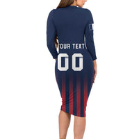 Custom France Football Long Sleeve Bodycon Dress Les Bleus Gallic Rooster