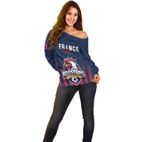 Custom France Football Off Shoulder Sweater Les Bleus Gallic Rooster