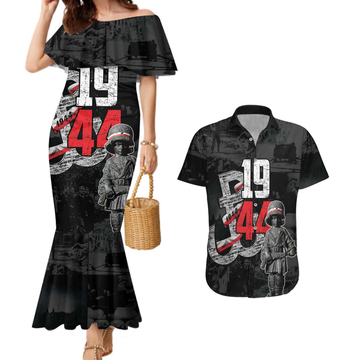 Warsaw Uprising 1944 Couples Matching Mermaid Dress and Hawaiian Shirt Polska Walczy WWII Insurrectionist