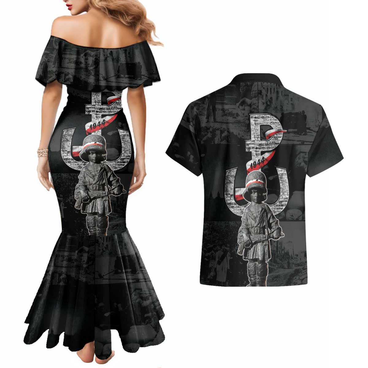 Warsaw Uprising 1944 Couples Matching Mermaid Dress and Hawaiian Shirt Polska Walczy WWII Insurrectionist