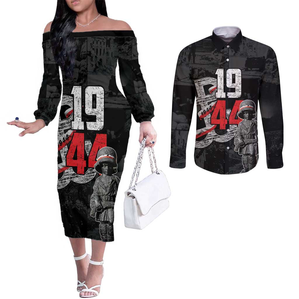 Warsaw Uprising 1944 Couples Matching Off The Shoulder Long Sleeve Dress and Long Sleeve Button Shirt Polska Walczy WWII Insurrectionist