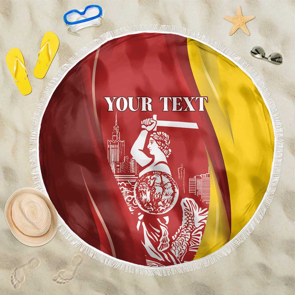 Warsaw Capital of Poland Personalized Beach Blanket Syrenka Warszawska Sporty Style