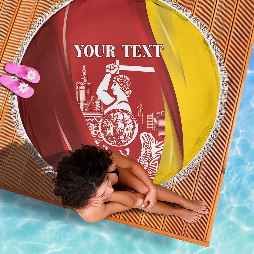 Warsaw Capital of Poland Personalized Beach Blanket Syrenka Warszawska Sporty Style