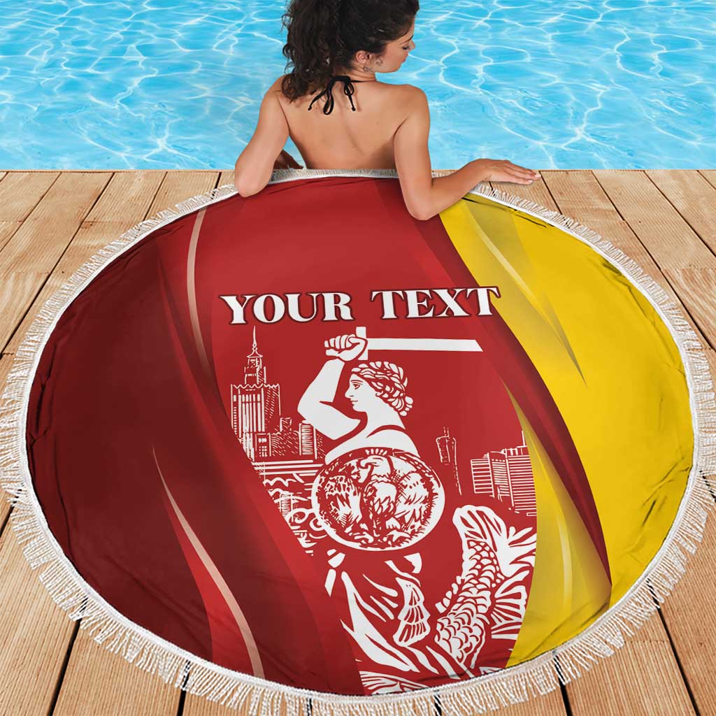 Warsaw Capital of Poland Personalized Beach Blanket Syrenka Warszawska Sporty Style