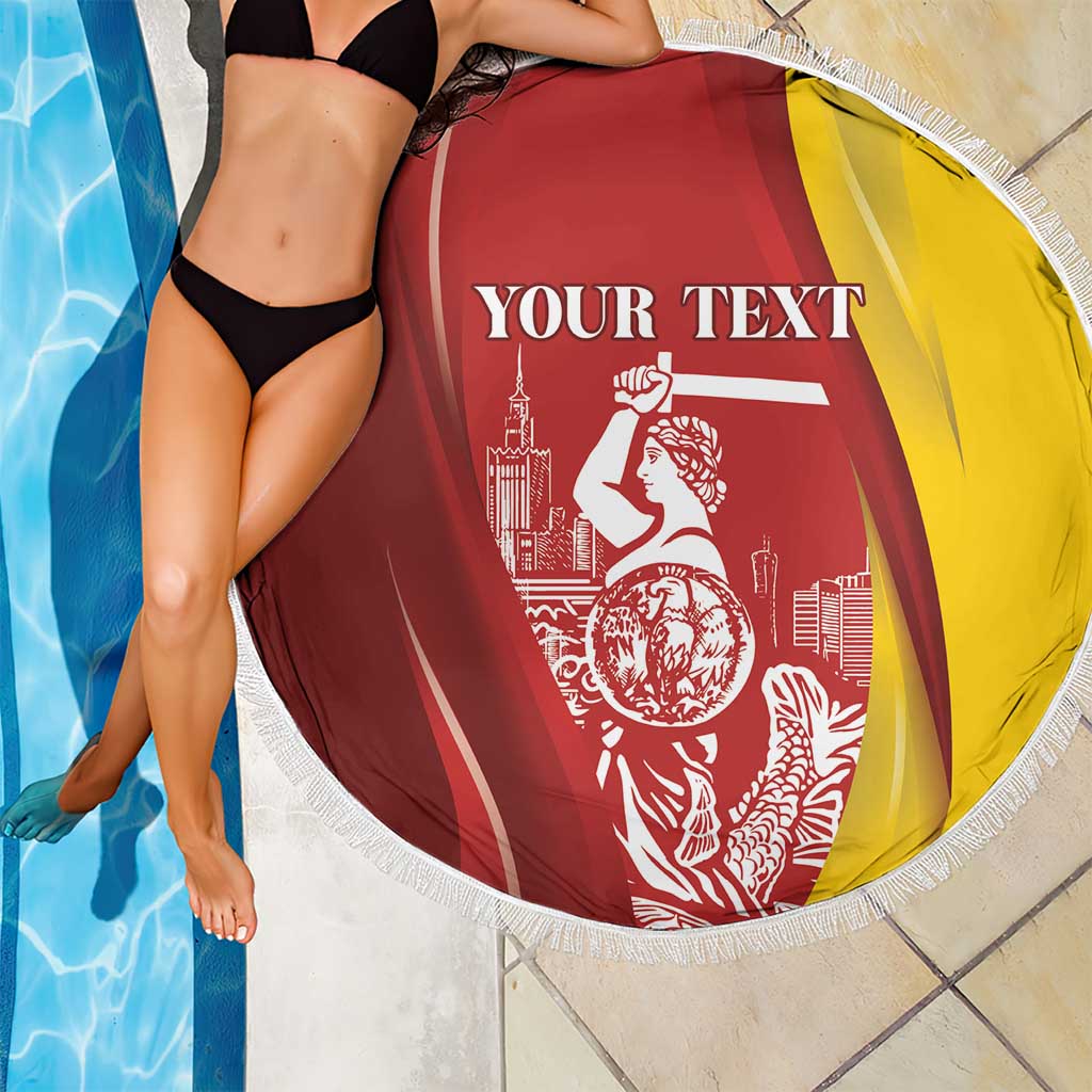 Warsaw Capital of Poland Personalized Beach Blanket Syrenka Warszawska Sporty Style