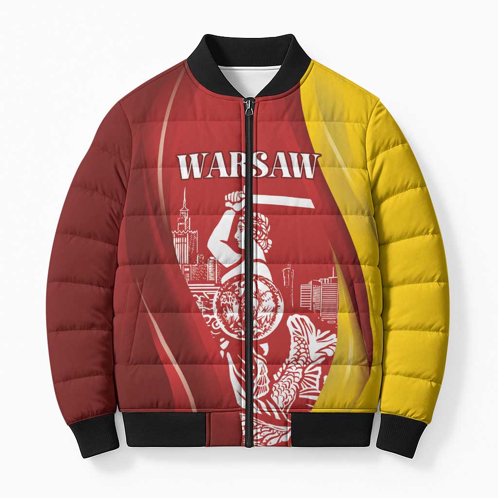 Warsaw Capital of Poland Personalized Bomber Puffer Jacket Syrenka Warszawska Sporty Style