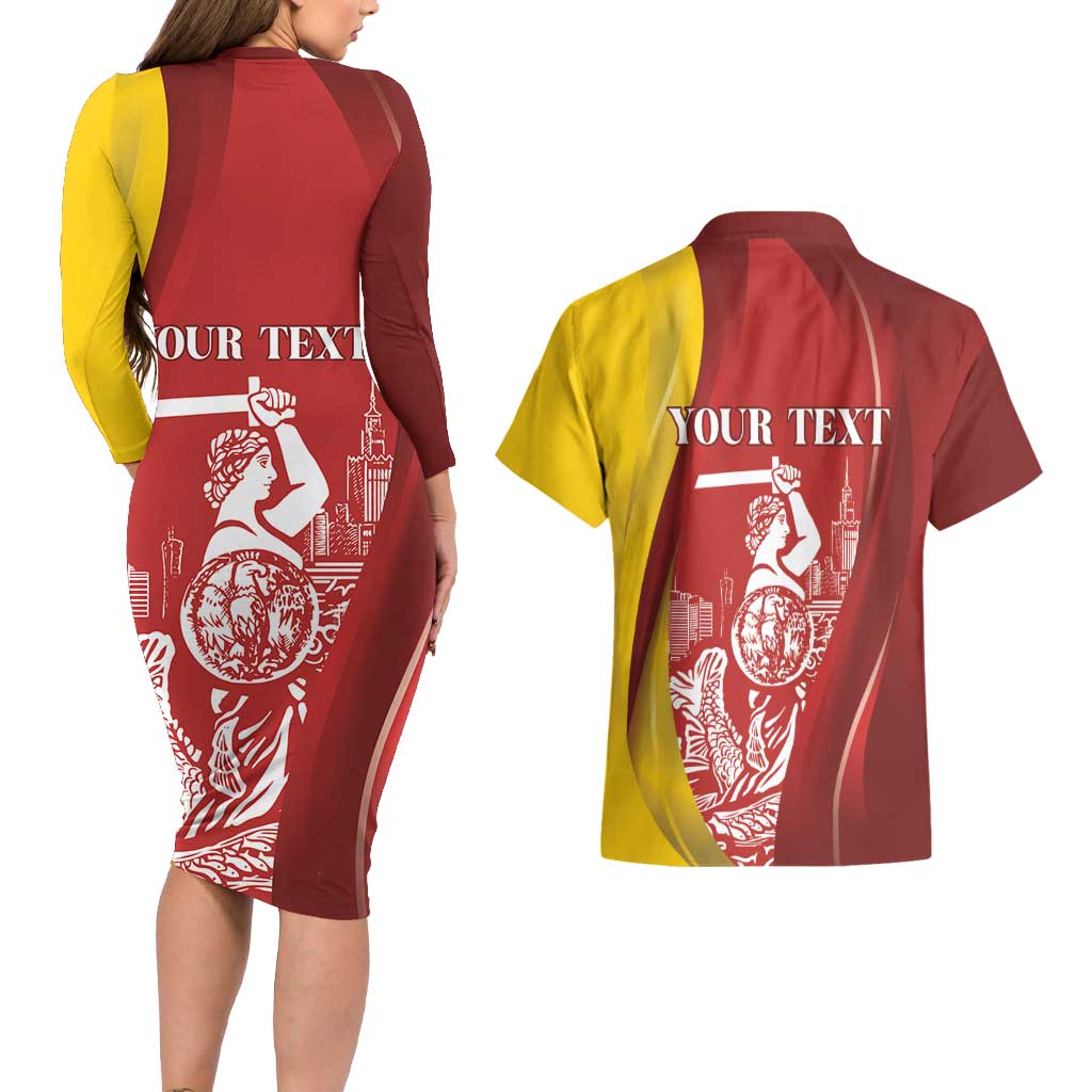Warsaw Capital of Poland Personalized Couples Matching Long Sleeve Bodycon Dress and Hawaiian Shirt Syrenka Warszawska Sporty Style