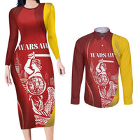 Warsaw Capital of Poland Personalized Couples Matching Long Sleeve Bodycon Dress and Long Sleeve Button Shirt Syrenka Warszawska Sporty Style
