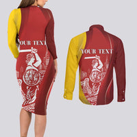 Warsaw Capital of Poland Personalized Couples Matching Long Sleeve Bodycon Dress and Long Sleeve Button Shirt Syrenka Warszawska Sporty Style