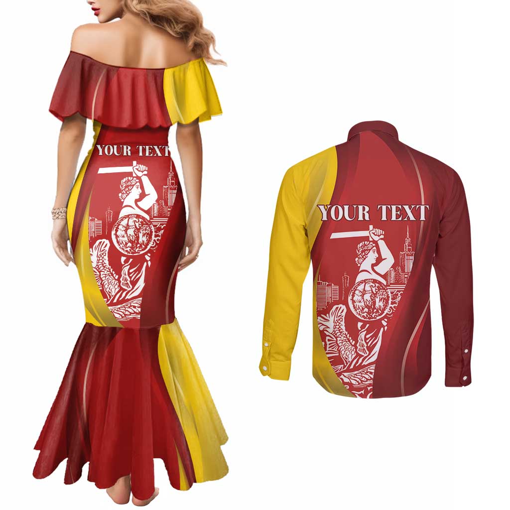 Warsaw Capital of Poland Personalized Couples Matching Mermaid Dress and Long Sleeve Button Shirt Syrenka Warszawska Sporty Style