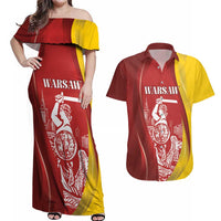 Warsaw Capital of Poland Personalized Couples Matching Off Shoulder Maxi Dress and Hawaiian Shirt Syrenka Warszawska Sporty Style
