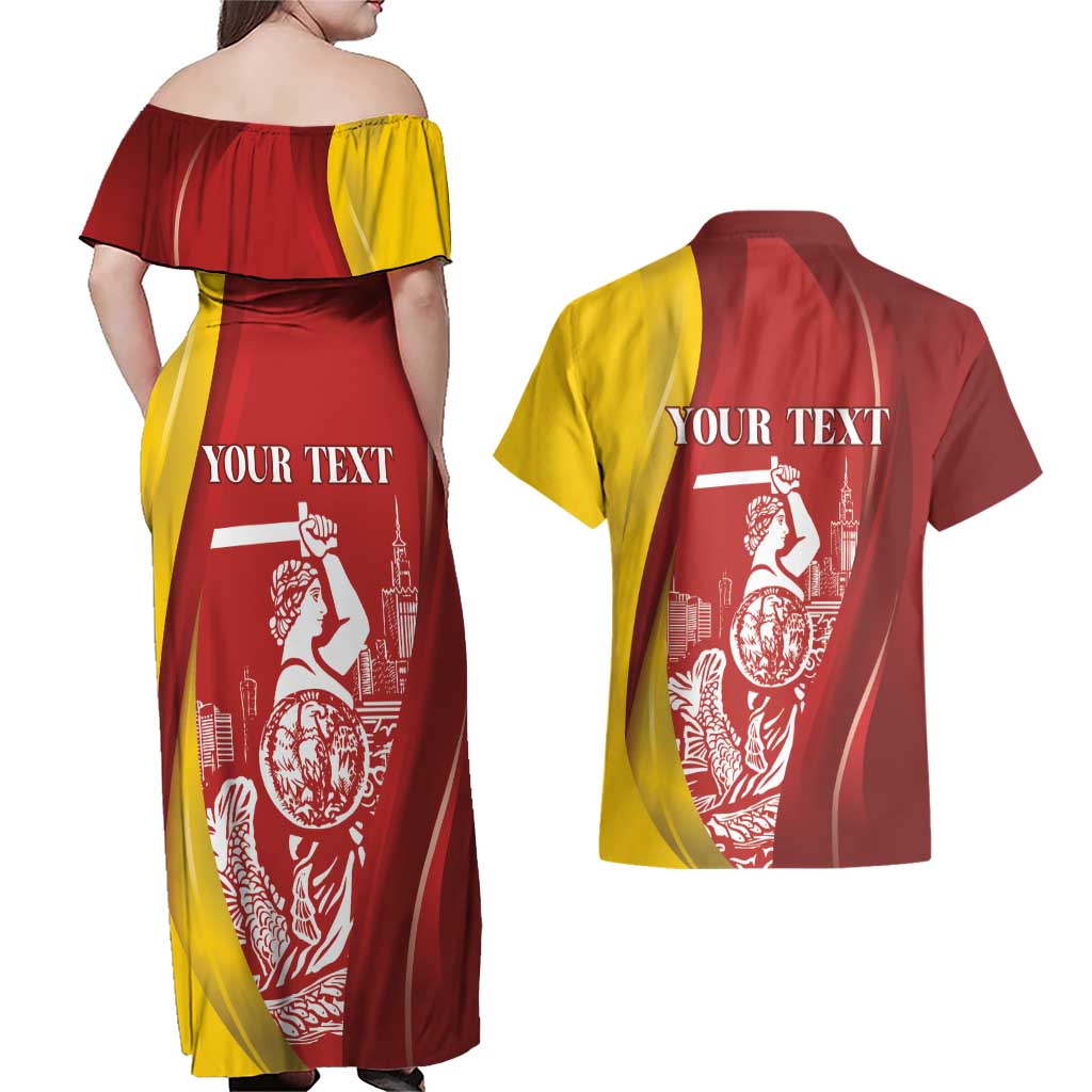Warsaw Capital of Poland Personalized Couples Matching Off Shoulder Maxi Dress and Hawaiian Shirt Syrenka Warszawska Sporty Style