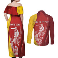 Warsaw Capital of Poland Personalized Couples Matching Off Shoulder Maxi Dress and Long Sleeve Button Shirt Syrenka Warszawska Sporty Style